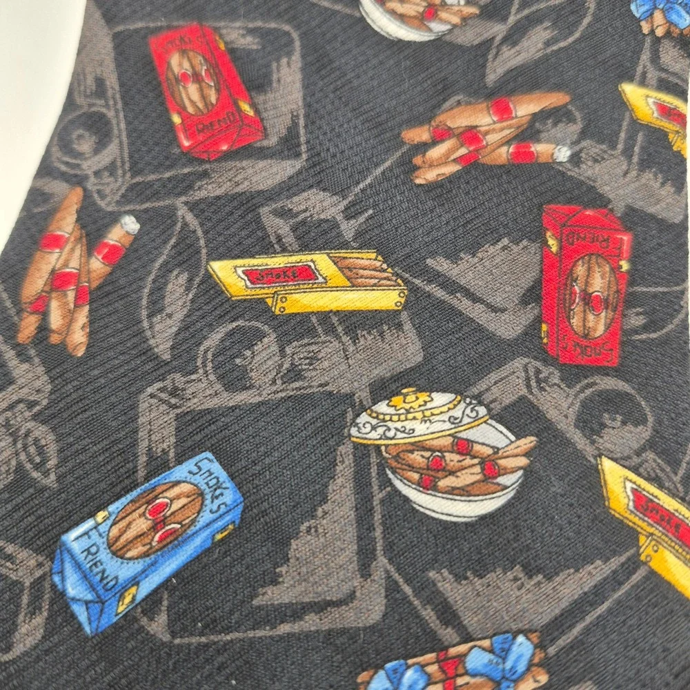 Resilio Mens Silk Necktie Black Novelty Cigar Print Smoking Theme Formal Tie